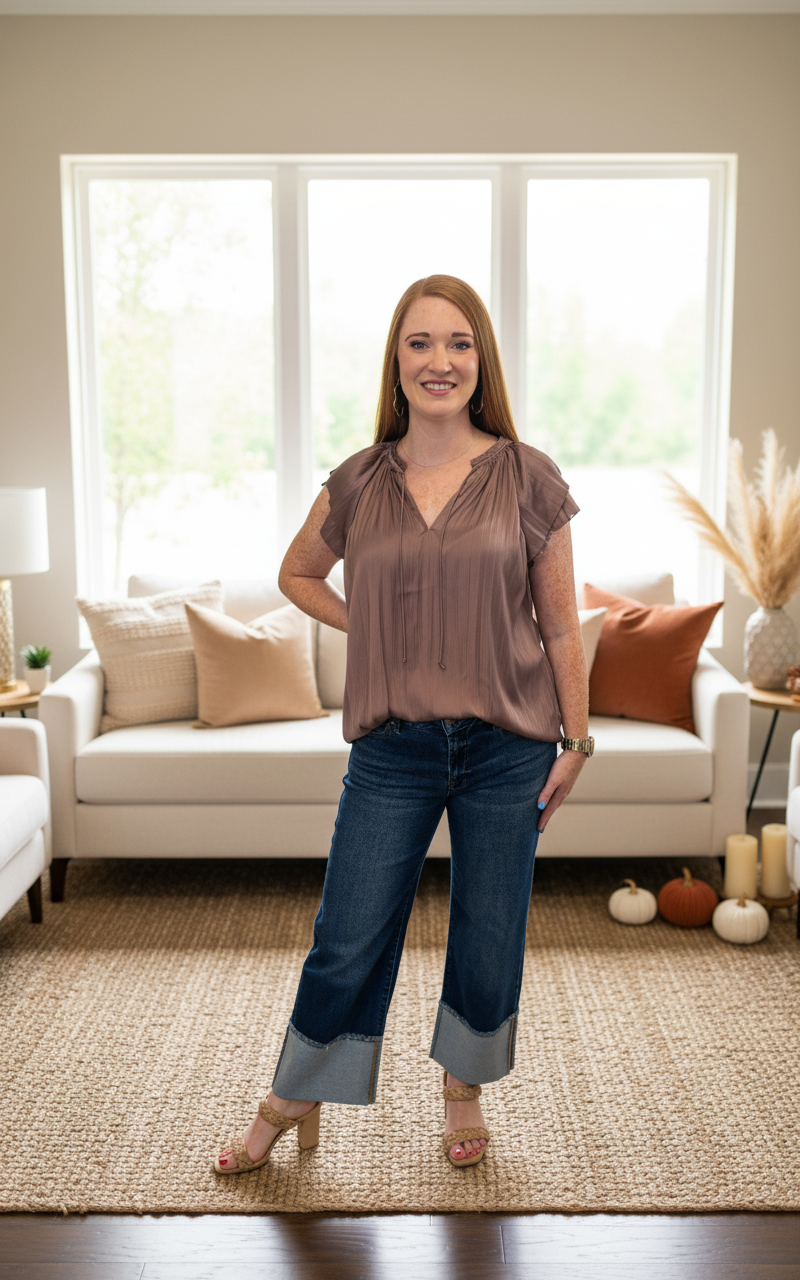 Mauve Flutter Sleeve Satin Blouse - Jolie Femme Boutique