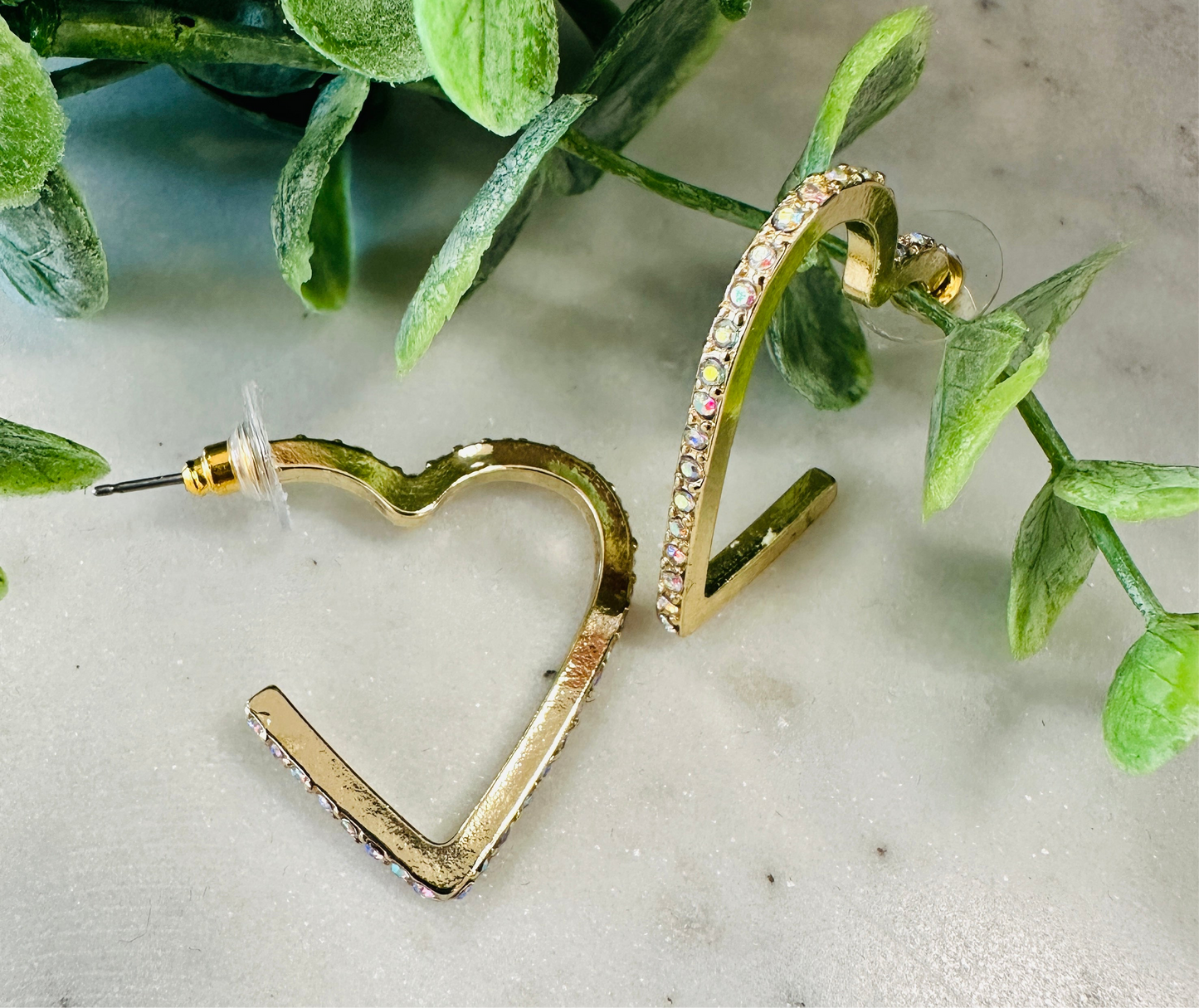 Rhinestone Heart Hoop - Jolie Femme Boutique