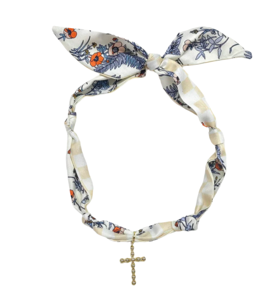 Scarf Necklace With Bubble Cross