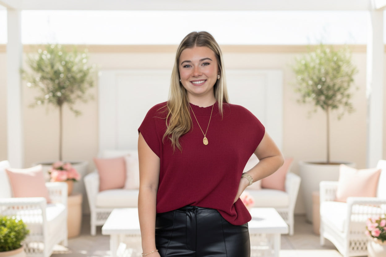 Merlot Cap Sleeve Top - Jolie Femme Boutique