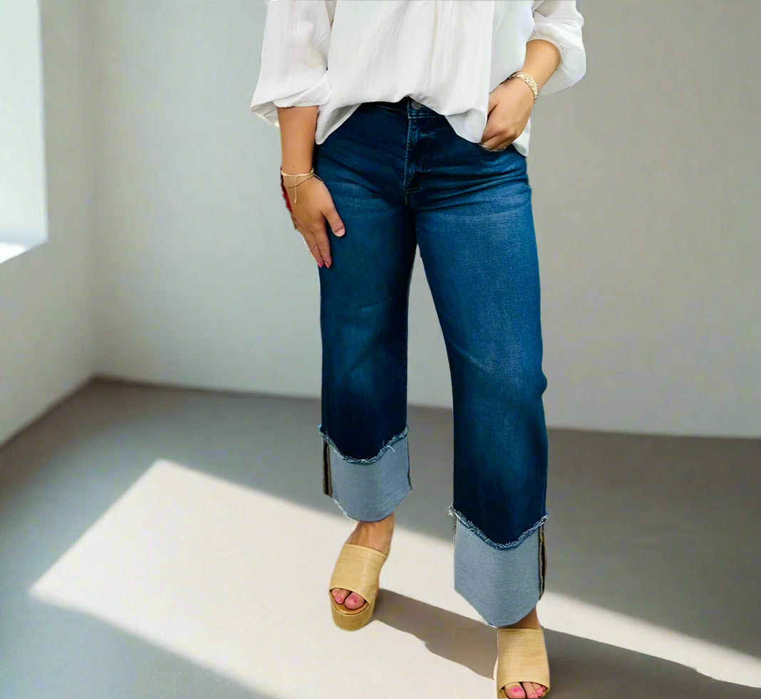 Risen Mid Rise Wide Crop Cuffed Jean - Jolie Femme Boutique