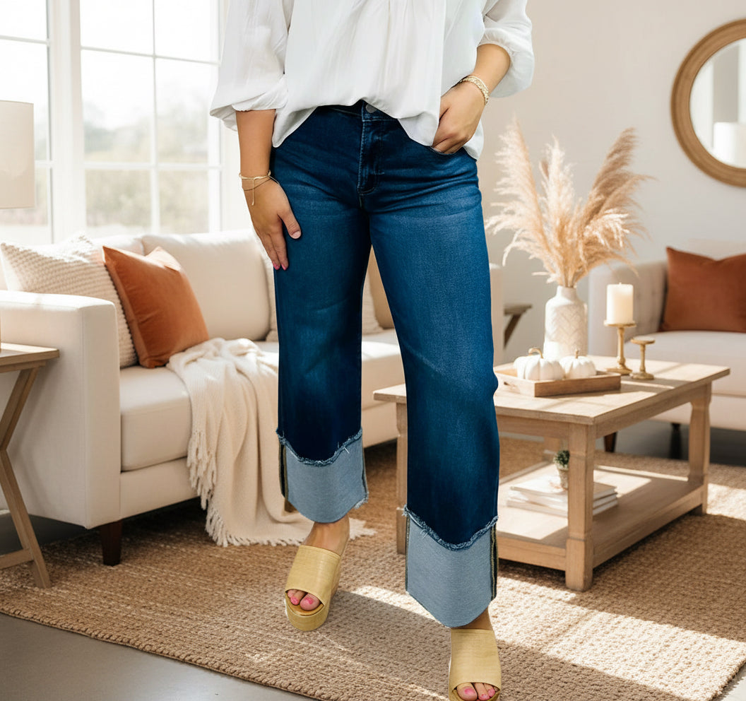 Risen Mid Rise Wide Crop Cuffed Jean - Jolie Femme Boutique