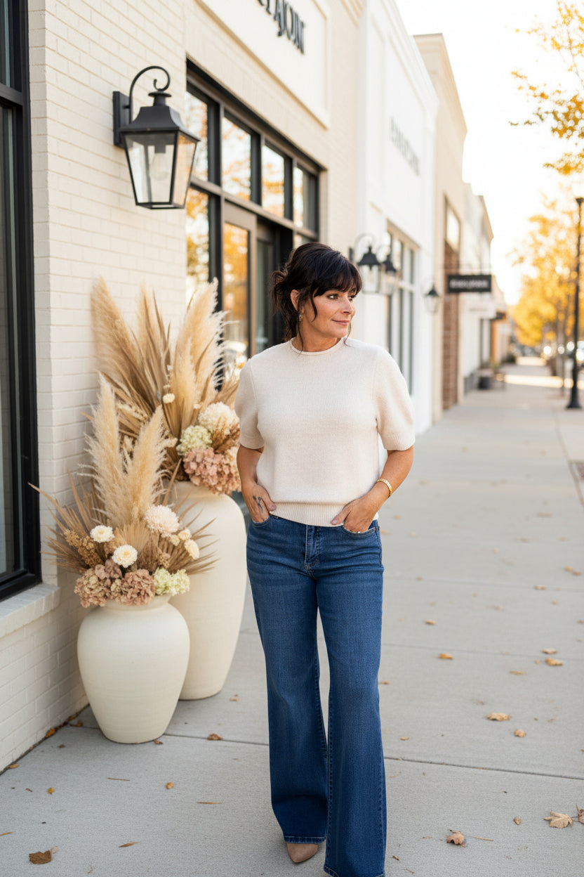 Ecru Short Sleeve Sweater