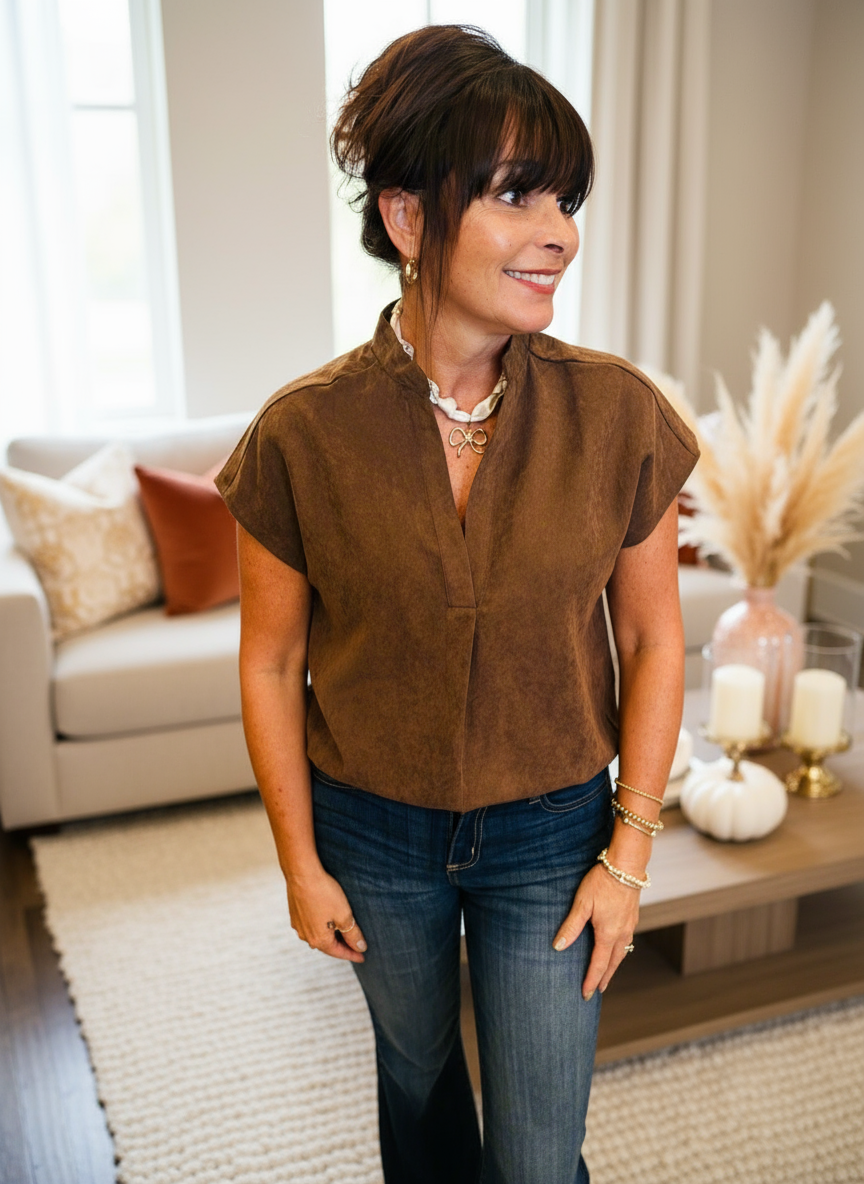 Soft Chocolate Drop Shoulder Top - Jolie Femme Boutique