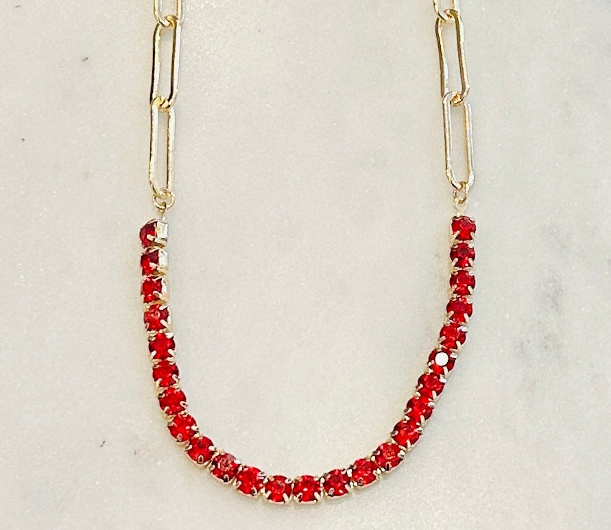 Gold Paperclip Chain With Red Stones
