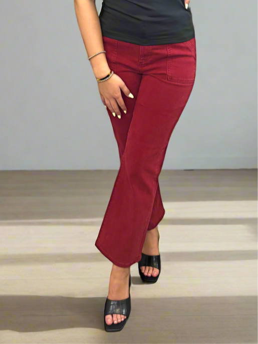 HI Rise Ankle Flare Patch Pocket Jean - Jolie Femme Boutique