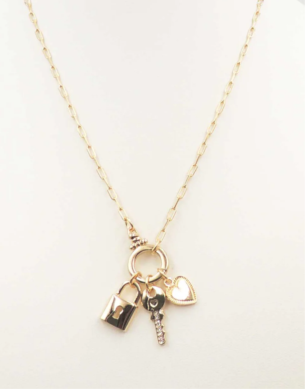 Gold Chain W/ Lock, Key, And Heart Charm - Jolie Femme Boutique