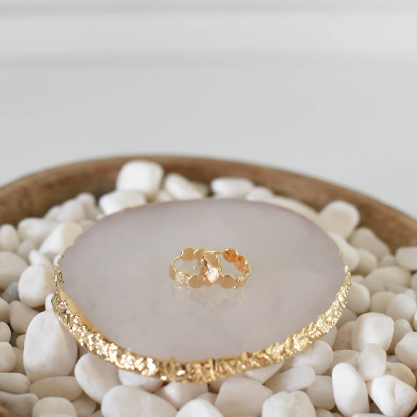 Bella Rey gold mini circle huggie hoop necklace, close-up view of the delicate circular design