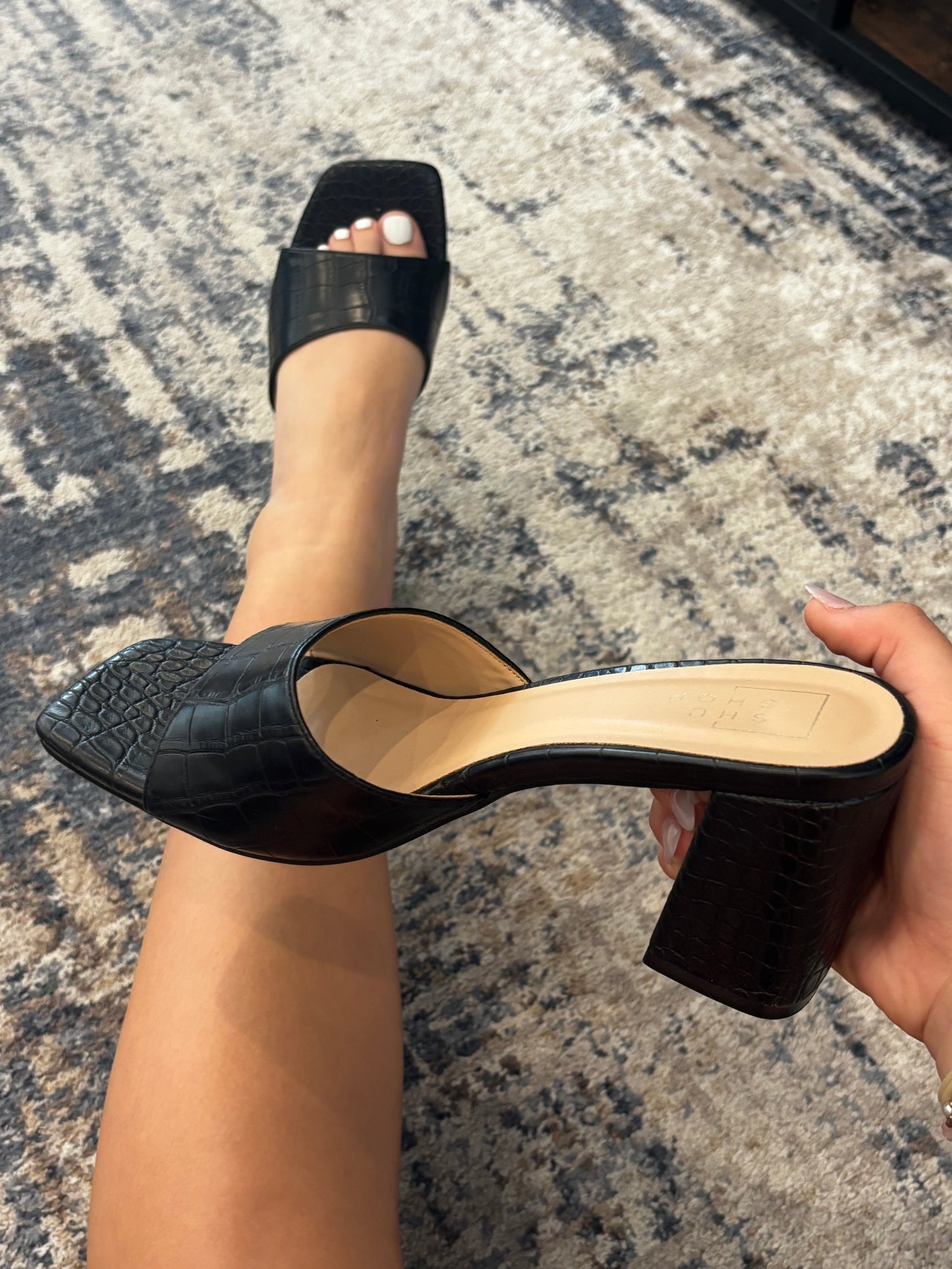 HAYAT BLACK CROCO HEEL - Jolie Femme Boutique