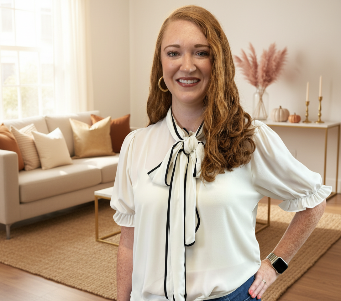 Contrast Trim Bow Tie Top - Jolie Femme Boutique