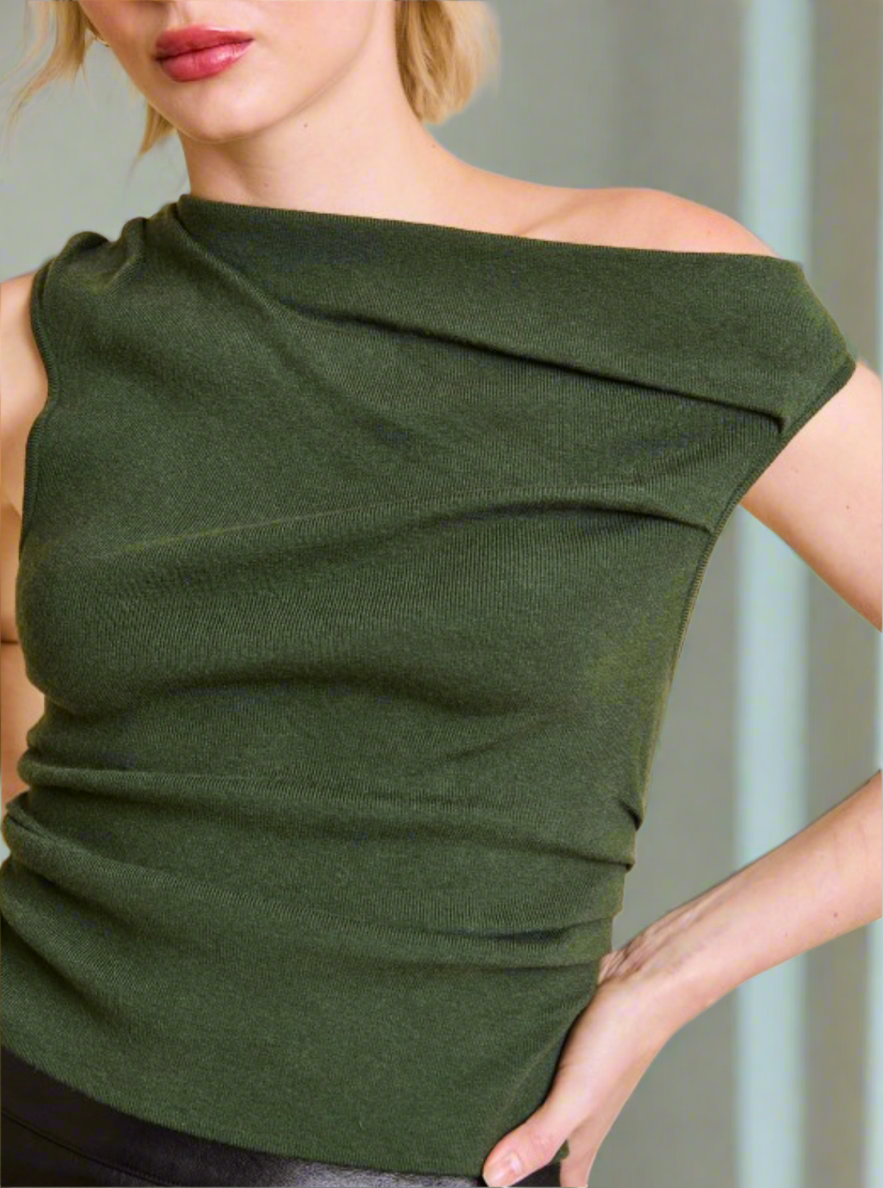 Forest Green Asymmetrical Neck Top