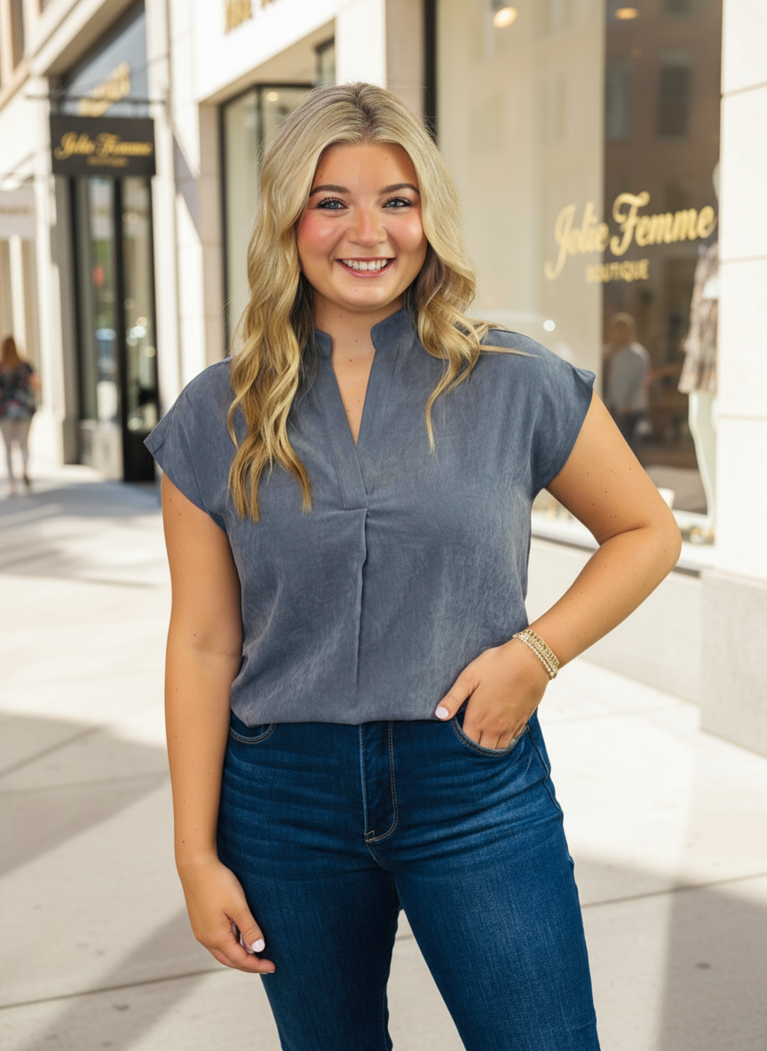 Soft Deep Blue Drop Shoulder Top - Jolie Femme Boutique