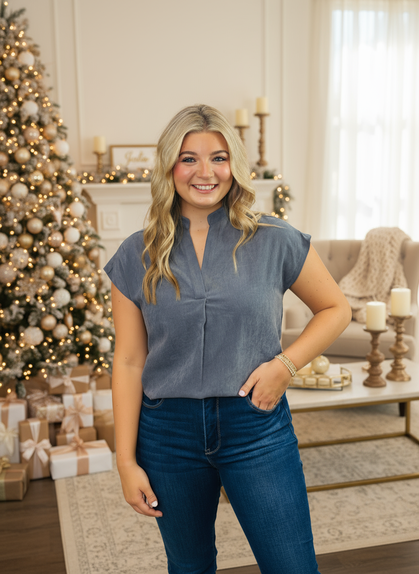 Soft Deep Blue Drop Shoulder Top - Jolie Femme Boutique