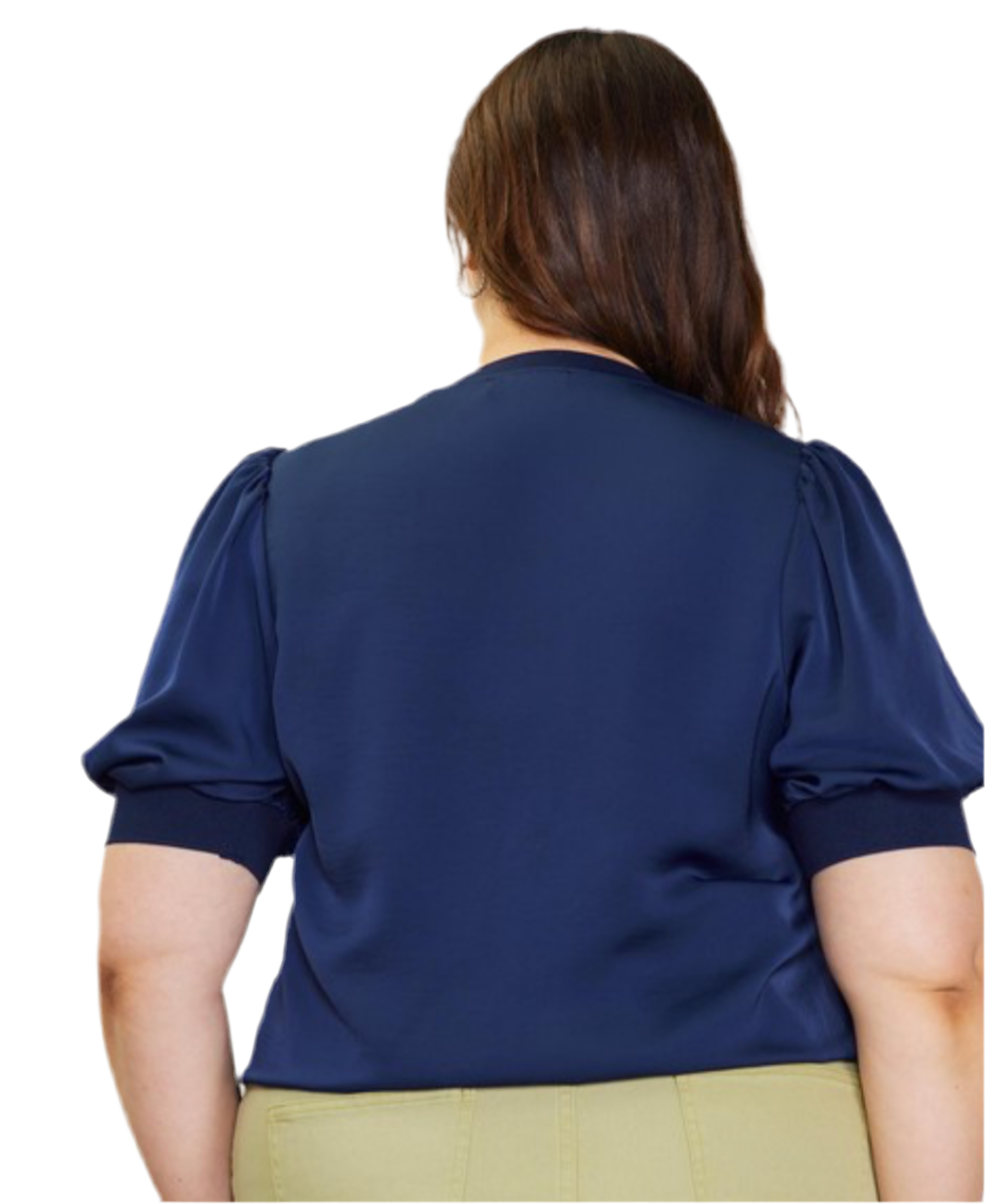 Plus Size Navy Bubble Sleeve Top