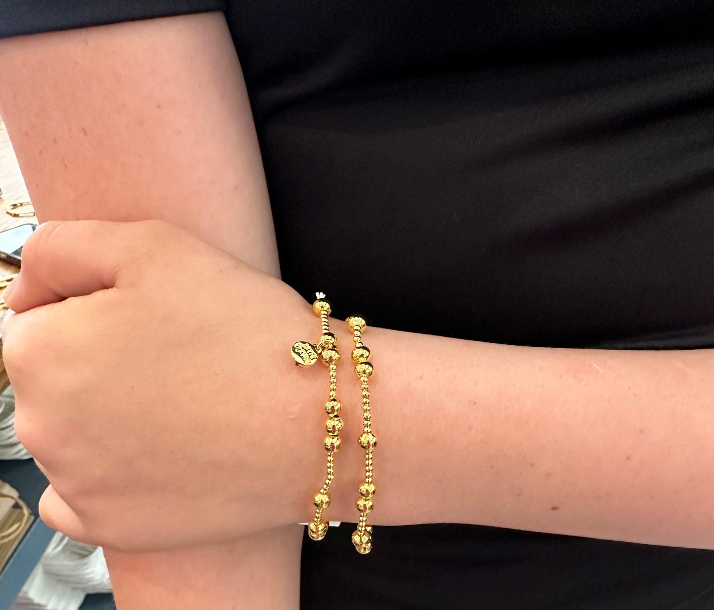 18K Gold Plated Beaded Stretch Bracelet - Jolie Femme Boutique