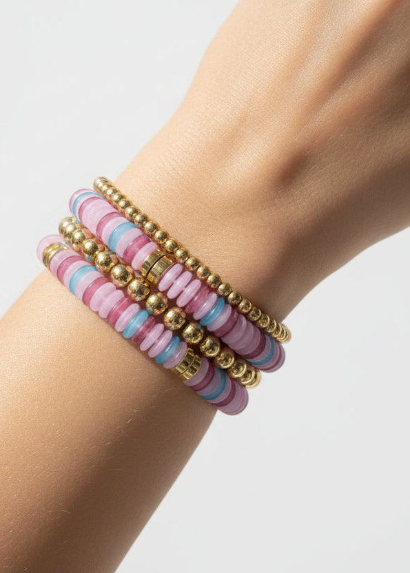 What's Hot - Water Resistant Lavender Multi and Gold Beaded Set of 4 Stretch Bracelets - Jolie Femme Boutique