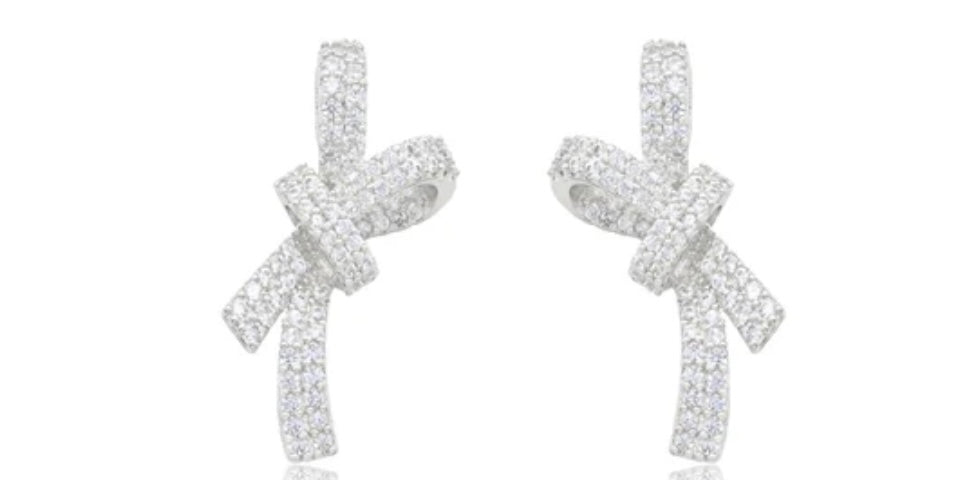 Silver Pave Rhinestone Bow Stud - Jolie Femme Boutique
