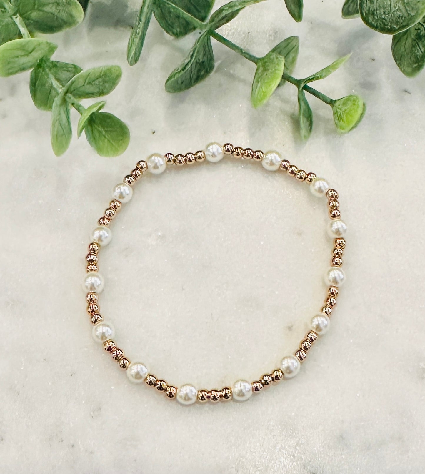 Mini Pearl & Gold Bead Stretch Bracelet
