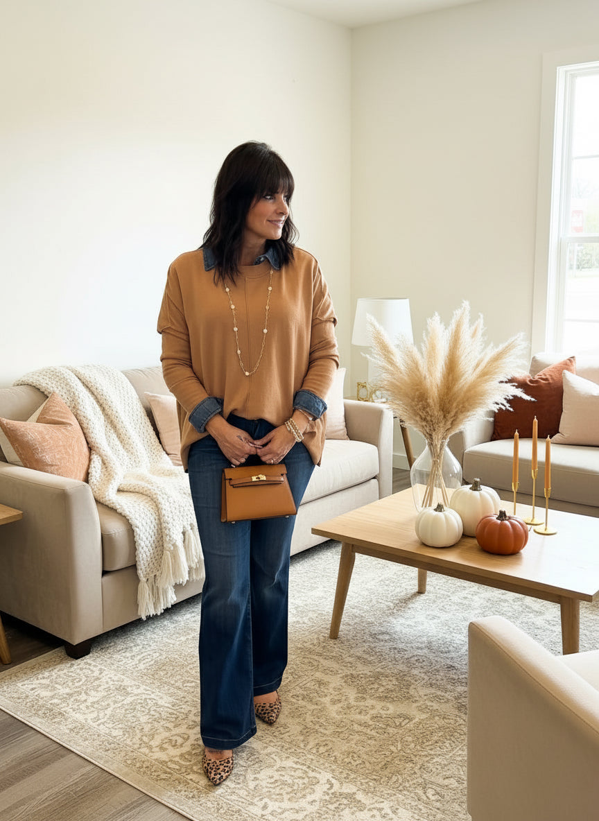 Chambray Collard Button Down Top