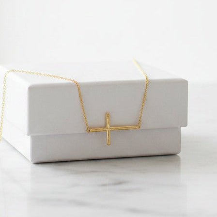 Gold Sideway Cross Necklace