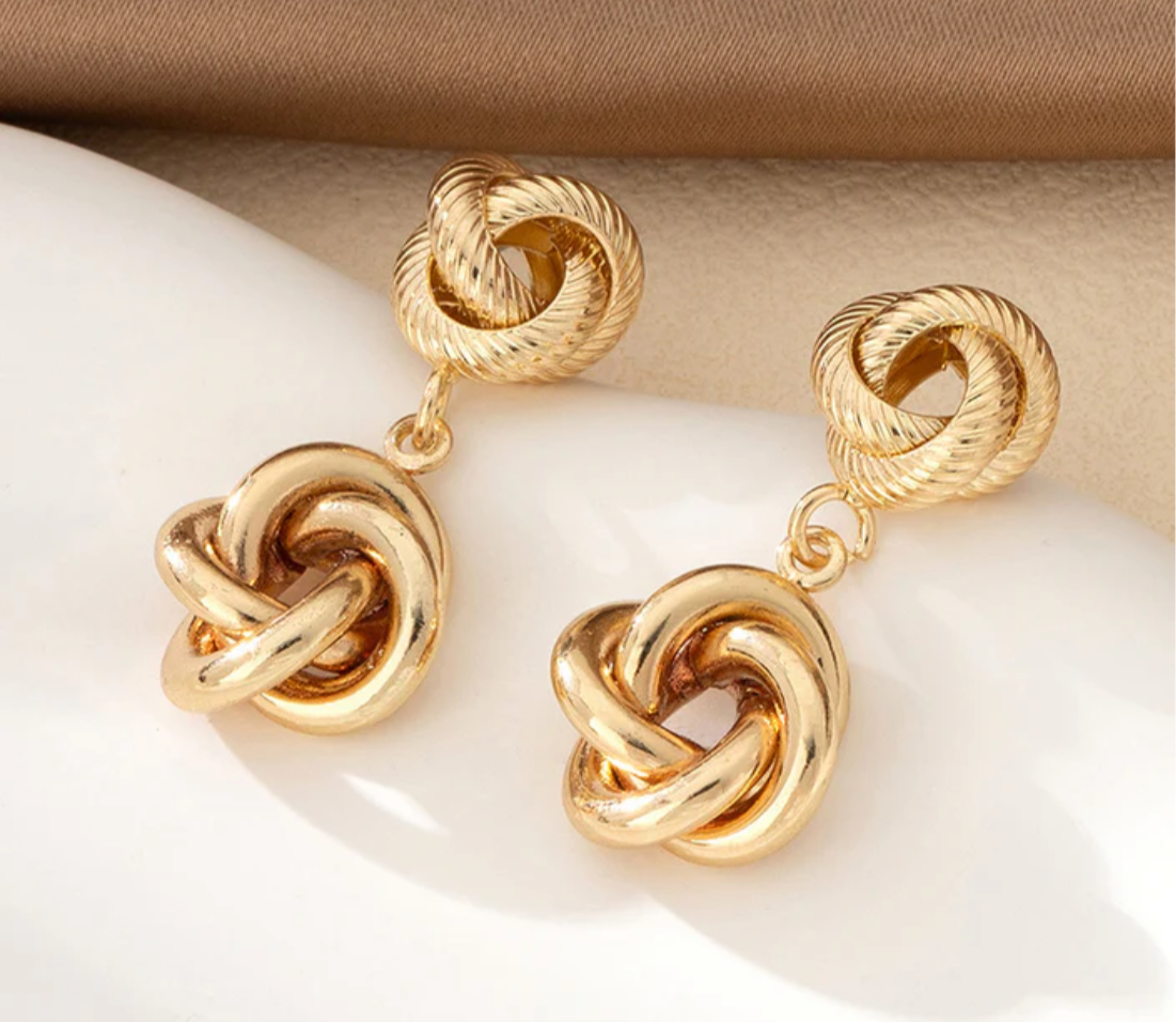 Gold Double Knot Drop Earring - Jolie Femme Boutique