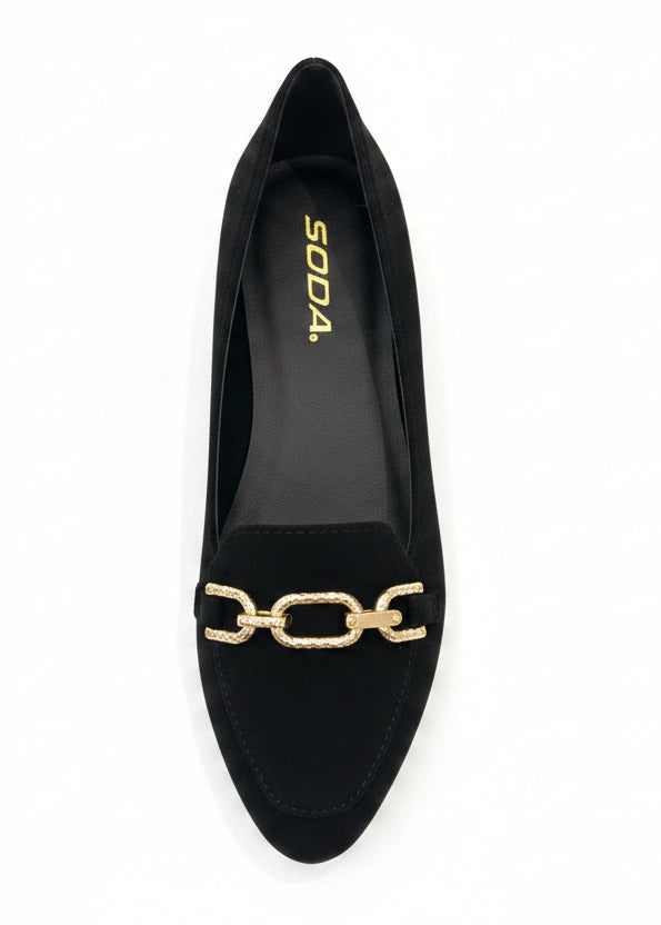 Black Faux Suede Chain Loafers