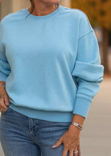 Aqua Blue Raw Edge Sweatshirt