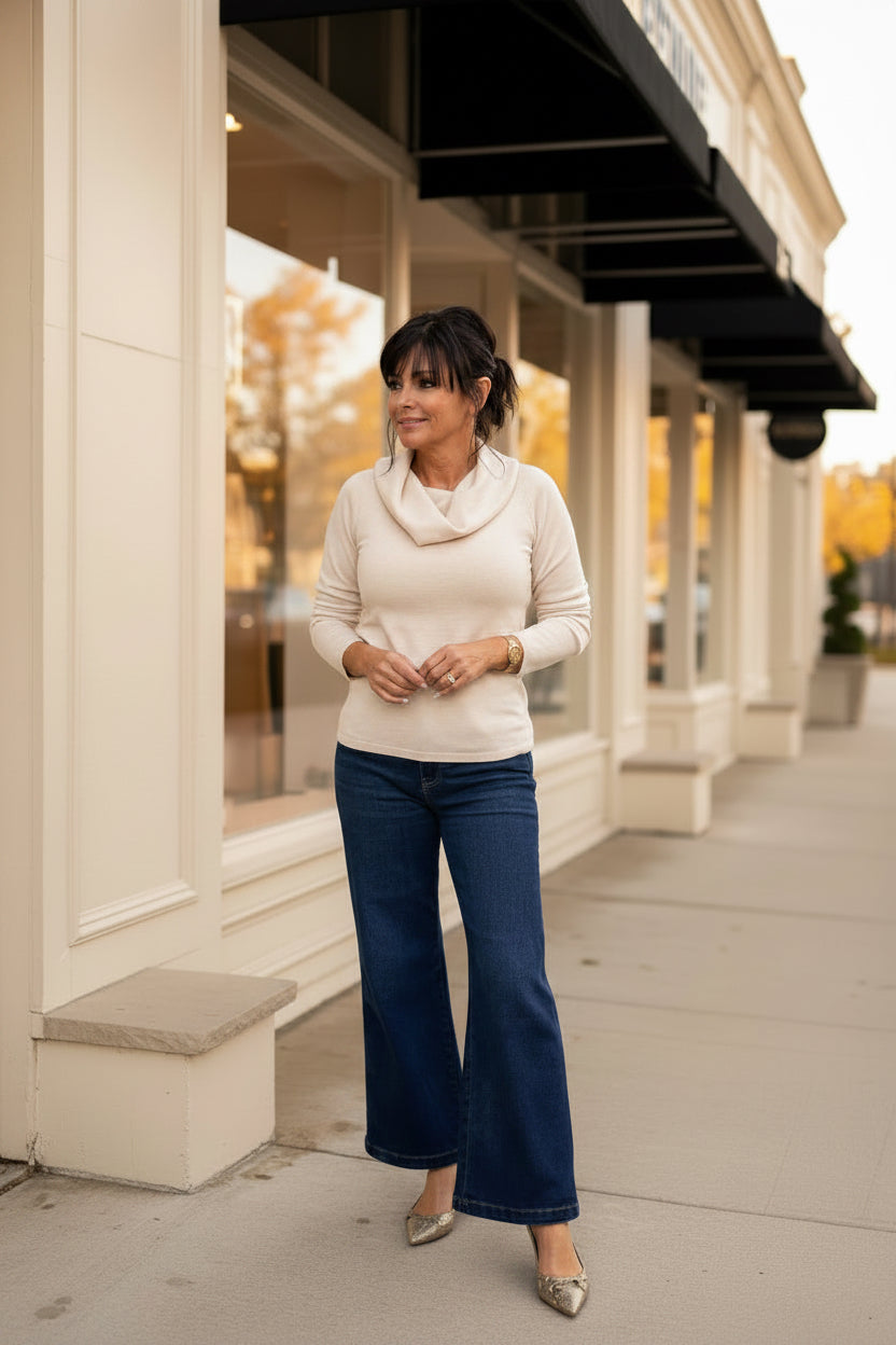 Beige Off Shoulder Long Sleeve Top