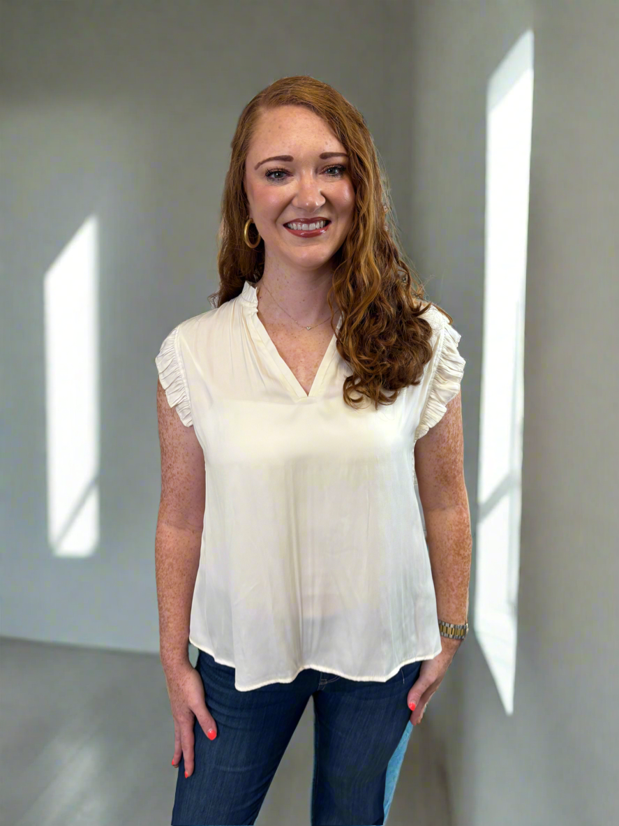 Ruffle Sleeve Satin Blouse - Jolie Femme Boutique