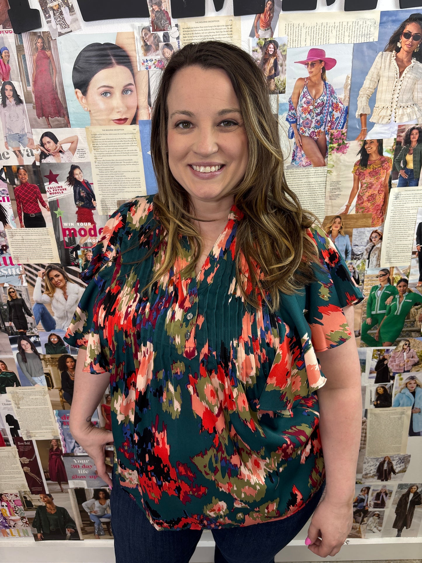 Plus Size Printed PintuckTop - Jolie Femme Boutique