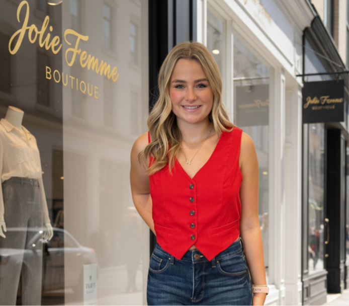 Red Button Down Vest - Jolie Femme Boutique