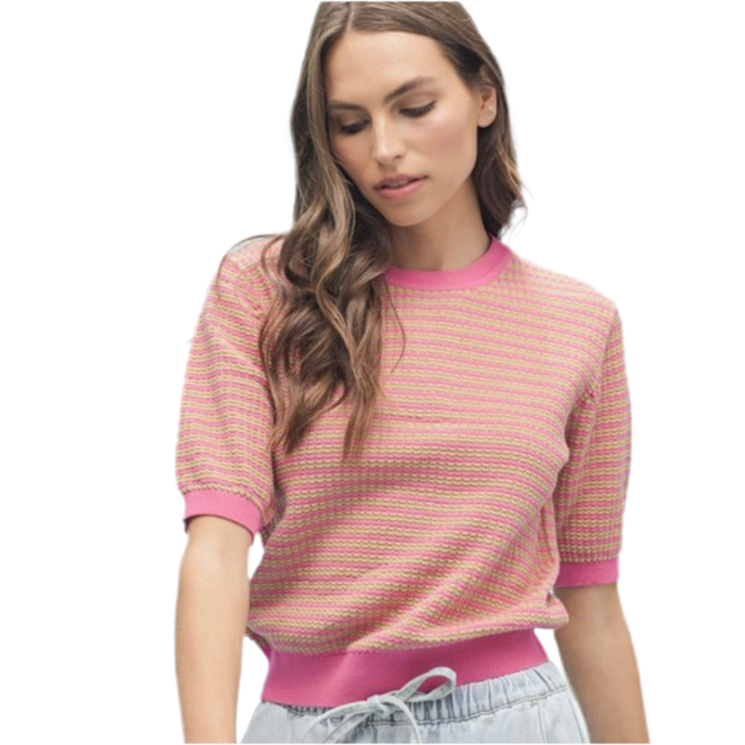 Stiped Puff Sleeve Top - Jolie Femme Boutique