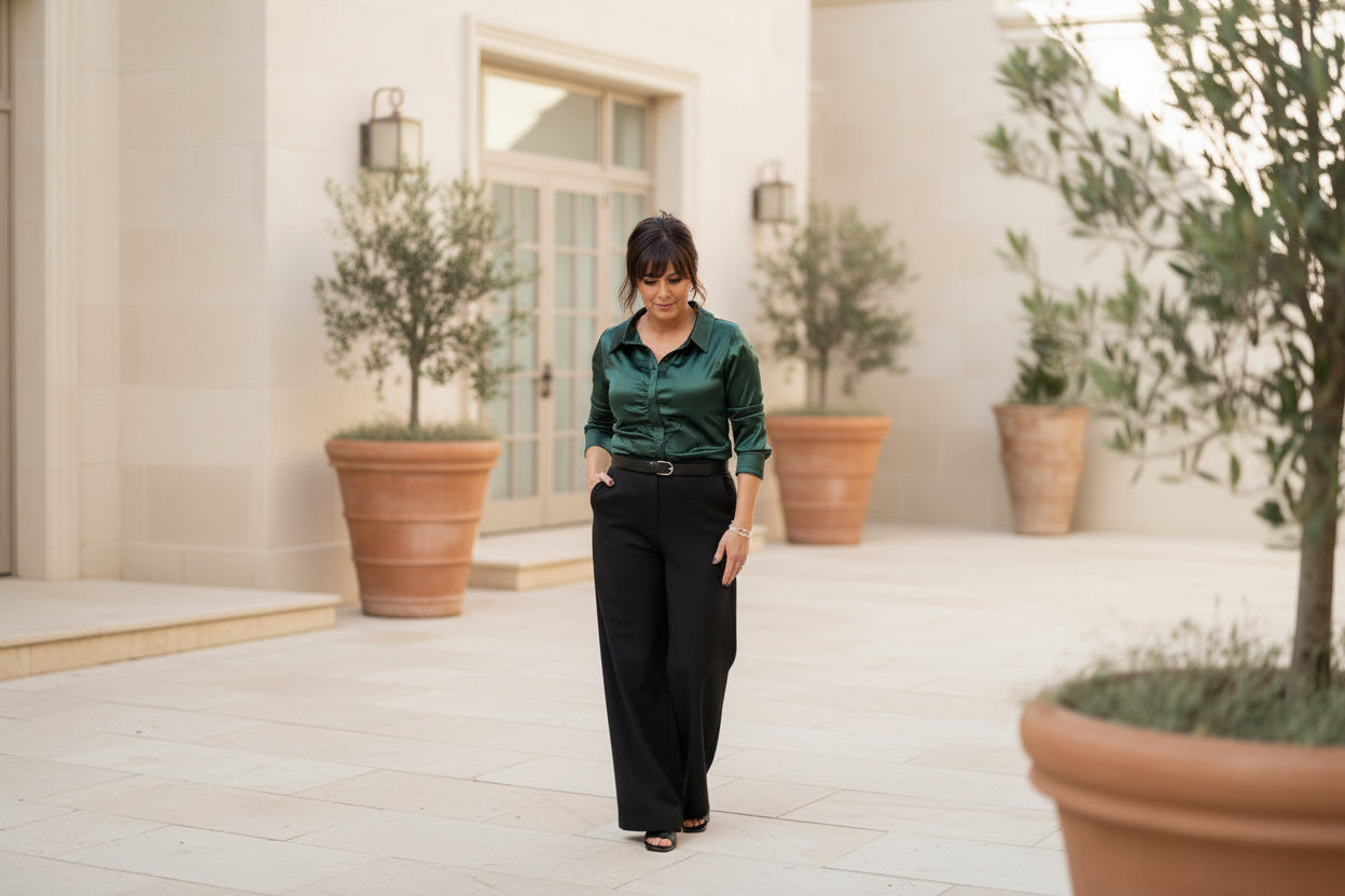 Green Satin Ruched Top - Jolie Femme Boutique
