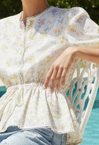 Cream Floral Peplum Blouse for Women | Tie Waist Top - Jolie Femme Boutique