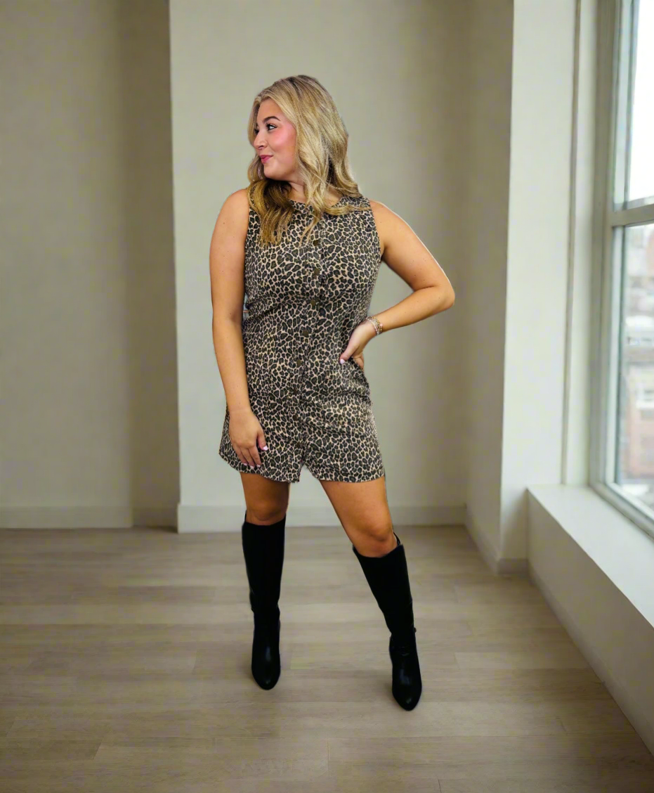 Leopard Button Down Mini Dress - Jolie Femme Boutique