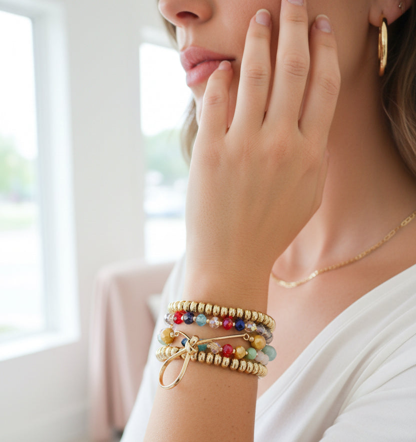 Set of 5 Multi Crystal Stretch Bracelet - Jolie Femme Boutique