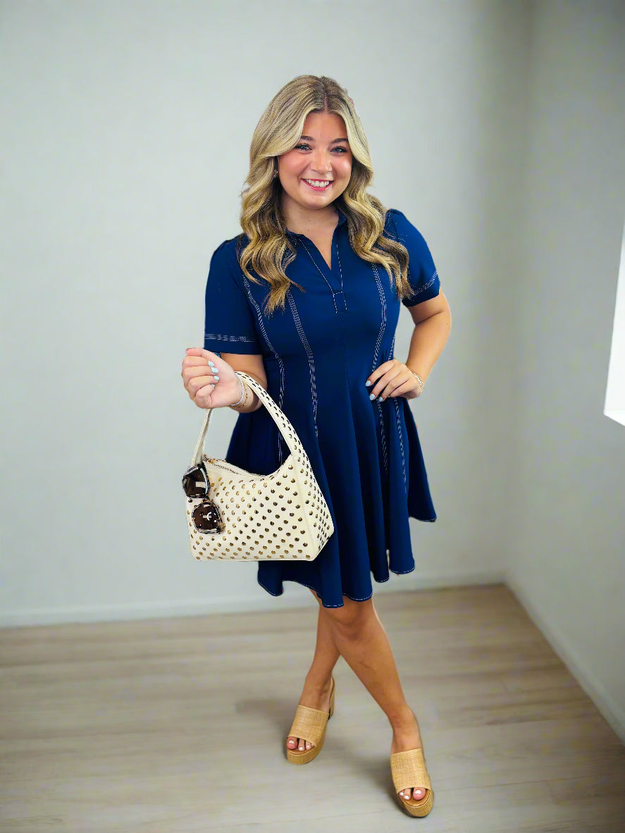 Polo Collar Skater Dress - Jolie Femme Boutique