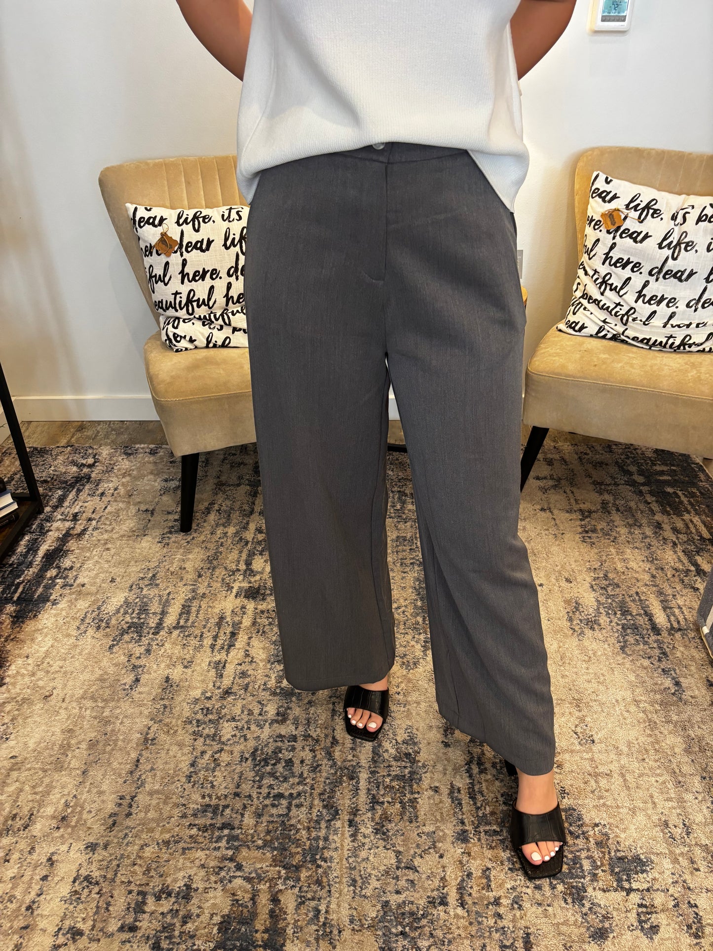 Grey Wide Leg Trouser - Jolie Femme Boutique
