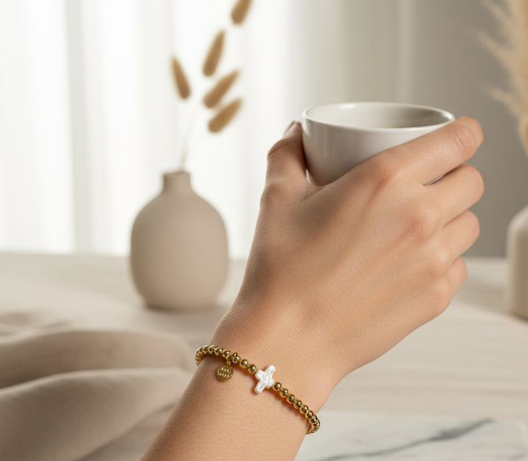 18K Gold Plated Pearl Cross - Jolie Femme Boutique