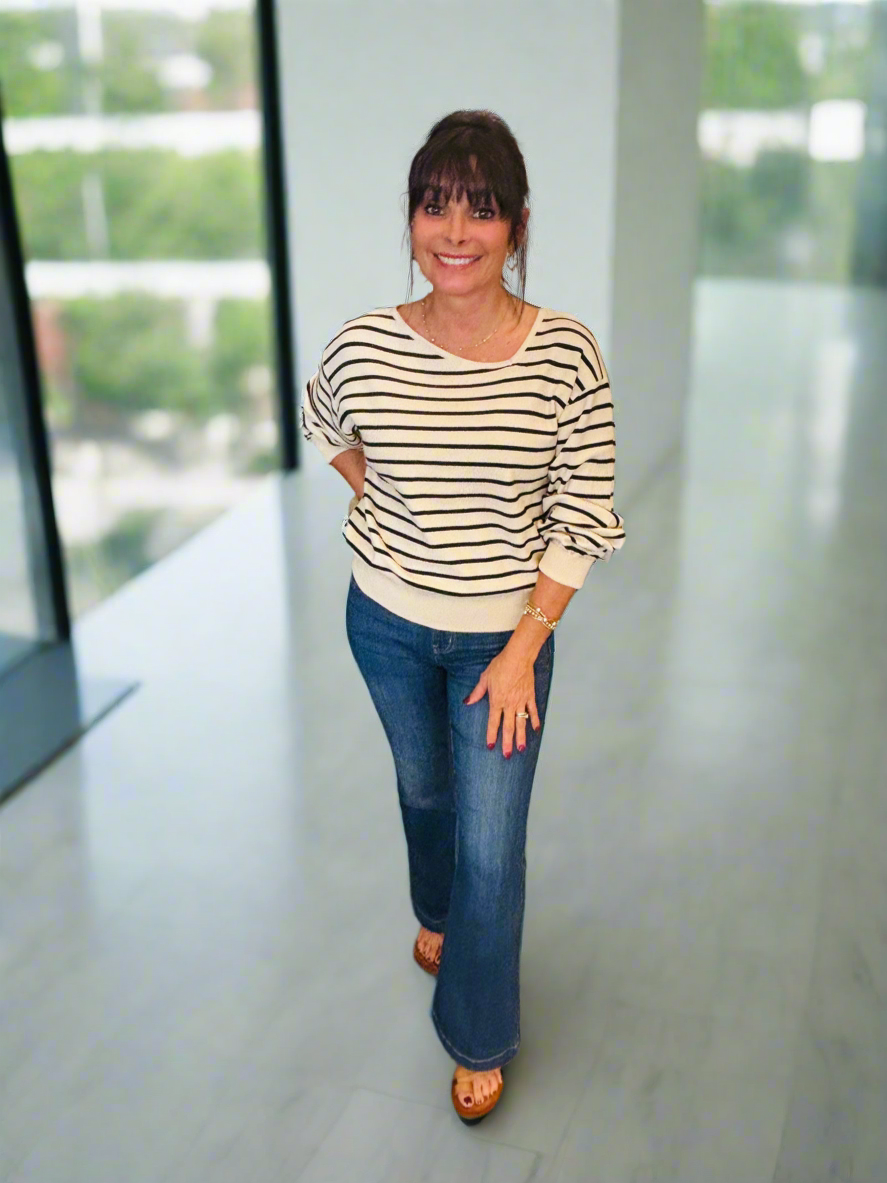 Asymmetric Neckline Striped Sweater