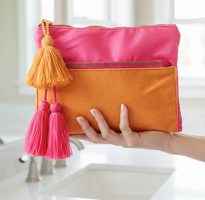 Hot Pink & Orange Zipper Pouch - Jolie Femme Boutique