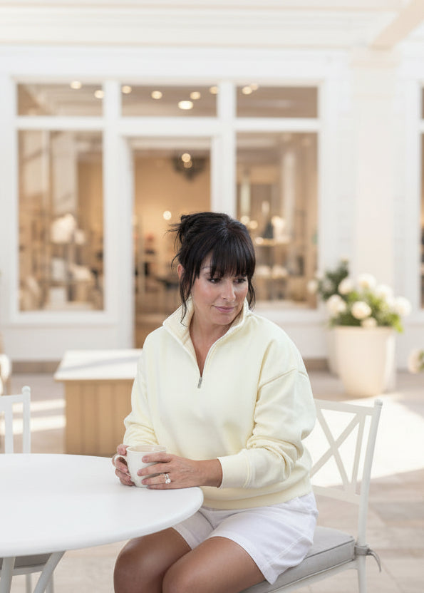 Cream Half-Zip Sweatshirt - Jolie Femme Boutique