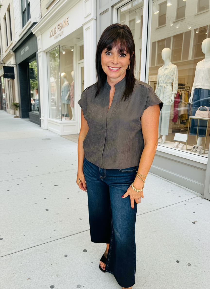 Soft Charcoal Drop Shoulder Top - Jolie Femme Boutique