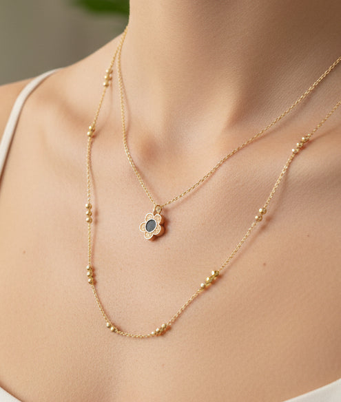 FLOWER GOLD BEADED NECKLACE - Jolie Femme Boutique