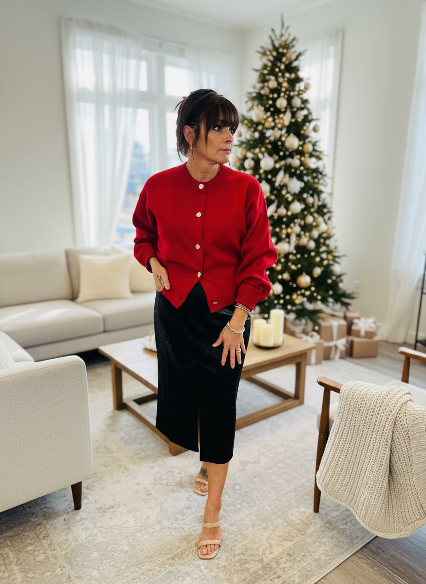 Red Jewel Button Down Cardigan