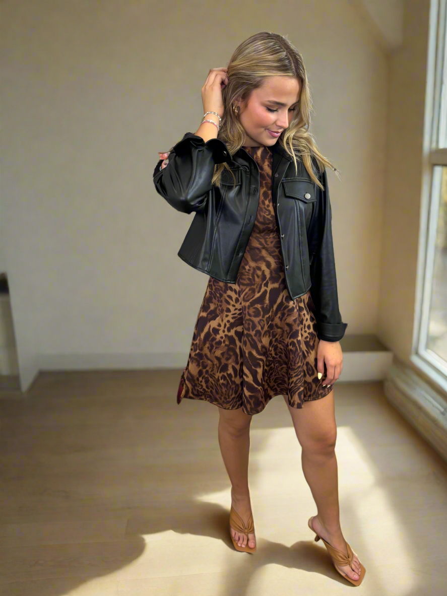 Leopard Print Skater Skirt Dress - Jolie Femme Boutique