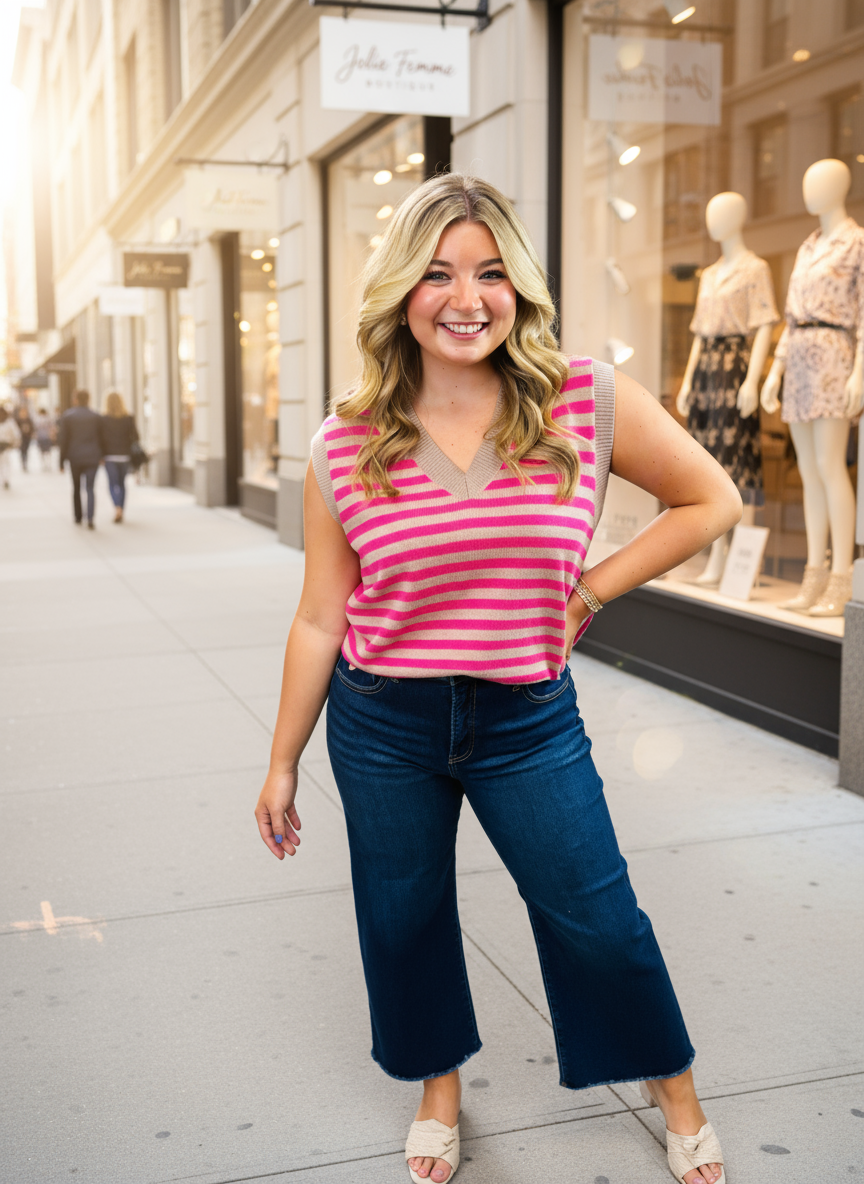 Striped Sweater Vest - Jolie Femme Boutique