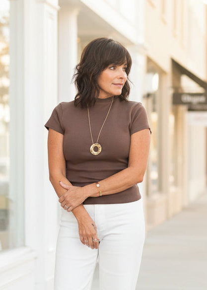 Fitted Mock Neck Cap Sleeve Top