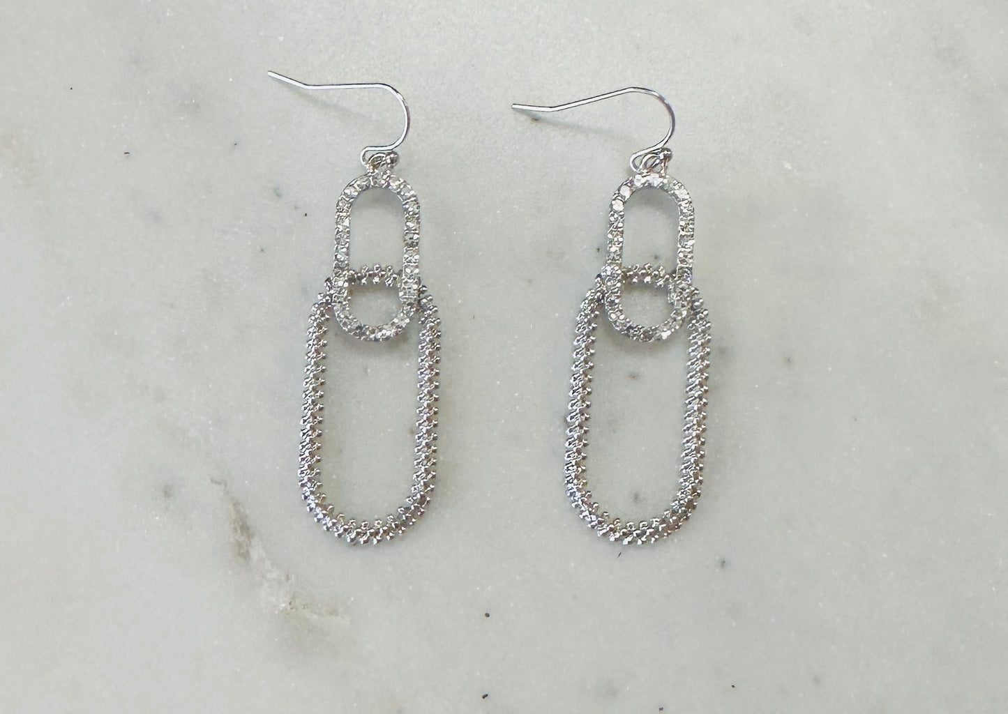 Silver Double Link Diamond Earring - Jolie Femme Boutique