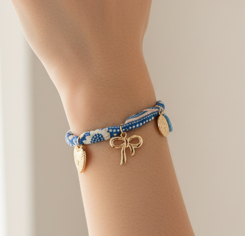 Blue and White Scarf Charm Bracelet - Jolie Femme Boutique